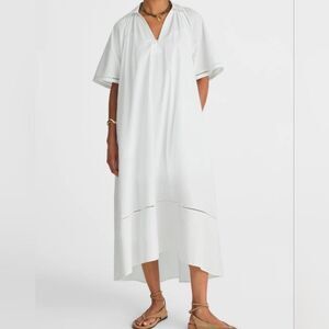 Madewell White Cotton Poplin Midi Shirt Dress Split Neck Ladder Trim NWT NV435 M